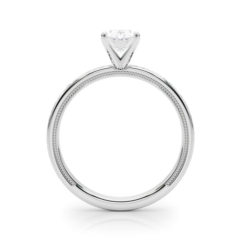 Silver Oval Solitaire Diamond Engagement Ring with XO Engraved Band and Four-Prong Setting 1