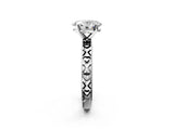 Silver Oval Solitaire Diamond Engagement Ring with XO Engraved Band and Four-Prong Setting 2