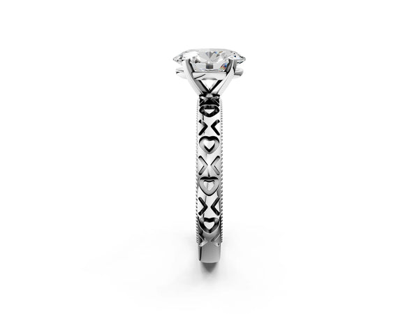 Sterling Silver Oval Solitaire Engagement Ring Setting with XO Engraved Band and Milgrain Edges
