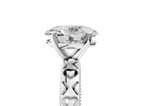 Silver Oval Solitaire Diamond Engagement Ring with XO Engraved Band and Four-Prong Setting 5