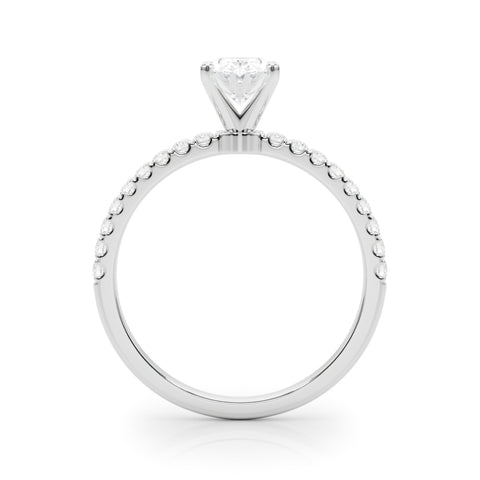 Silver Oval Solitaire Diamond Pavé Band with Four-Prong Setting 1