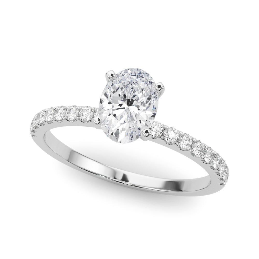 Silver Oval Solitaire Diamond Pavé Band with Four-Prong Setting 2