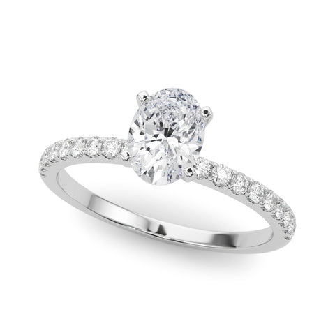 Silver Oval Solitaire Diamond Pavé Band with Four-Prong Setting 2