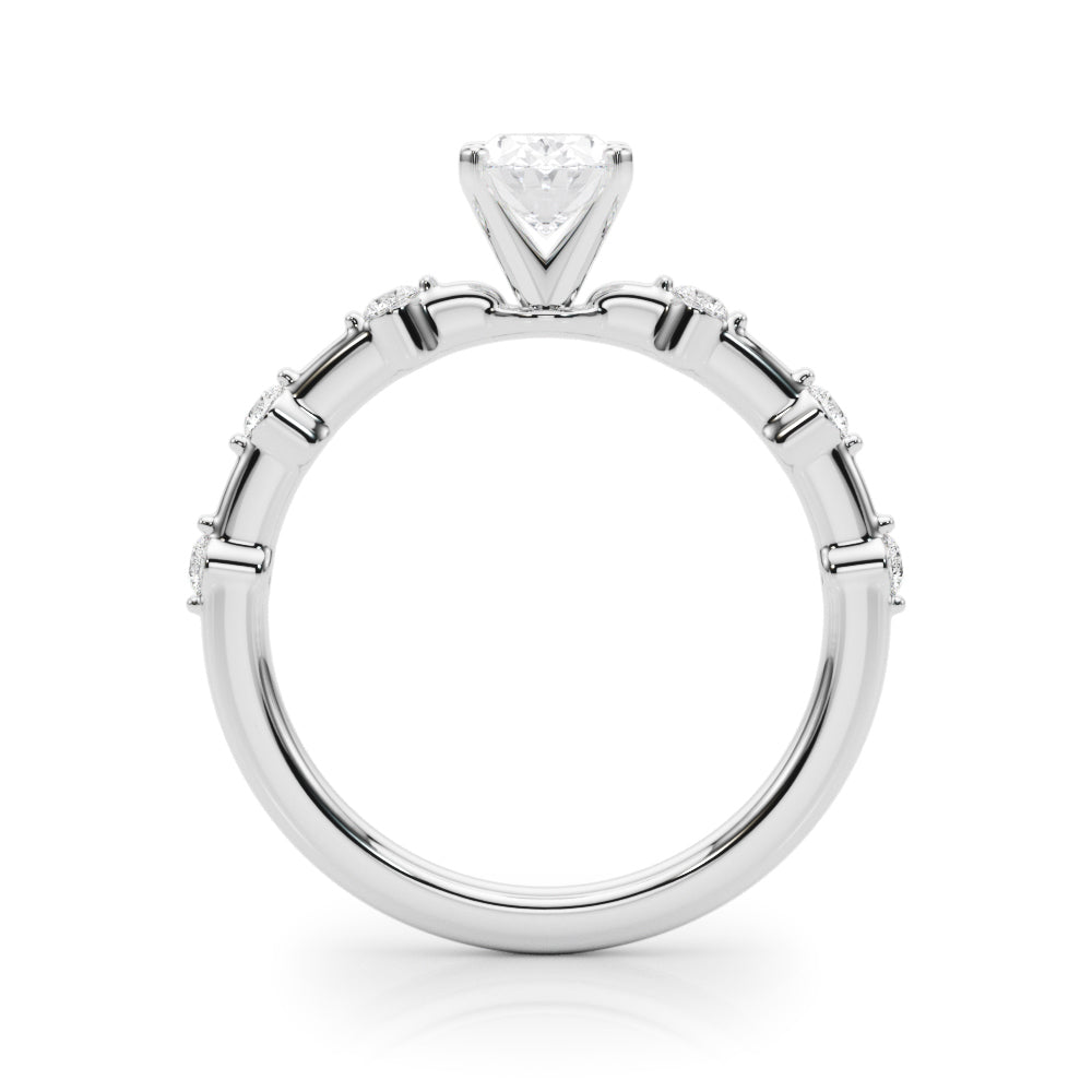 Silver Oval Solitaire Diamond Ring with Bezel Set Side Stones and Prong Setting 1