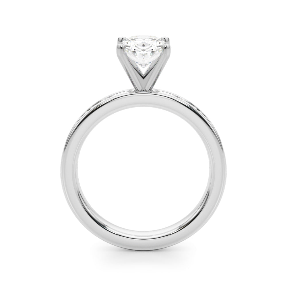 Silver Oval Solitaire Diamond Ring with Channel-Set Baguette Band and Four-Prong Setting 1