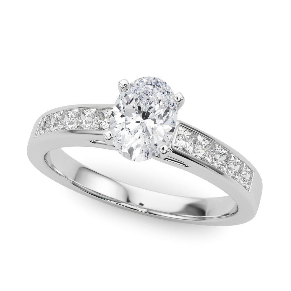 Silver Oval Solitaire Diamond Ring with Channel-Set Band and Four-Prong Setting 2