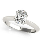 Silver Oval Solitaire Diamond Ring with Four-Prong Setting on a Tapered Band