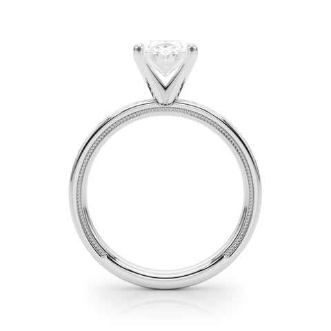 Silver Oval Solitaire Diamond Ring with Milgrain and Black Enamel X Pattern Band 1