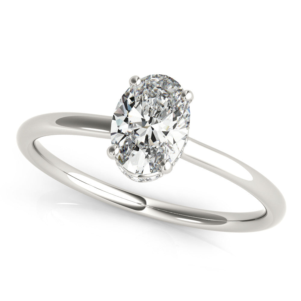 Silver Oval Solitaire Diamond Ring with Thin Band and Four-Prong Setting 2