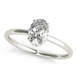 Silver Oval Solitaire Diamond Ring with Thin Band and Four-Prong Setting 2