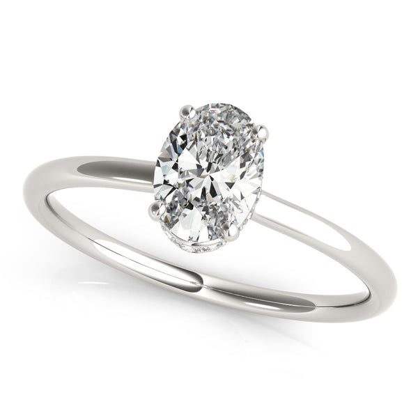White gold Oval Diamond Solitaire Ring with Slim Band and Four-Prong Setting