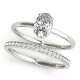 Silver Oval Solitaire Diamond Ring with Thin Band and Four-Prong Setting