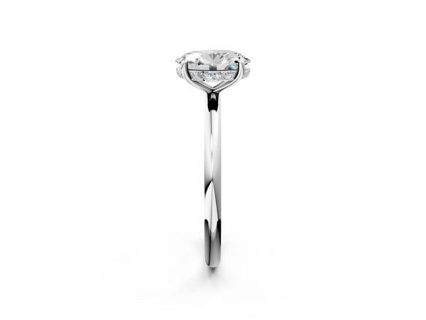 Sterling Silver Oval Hidden Halo Solitaire Engagement Ring Setting with Plain Band