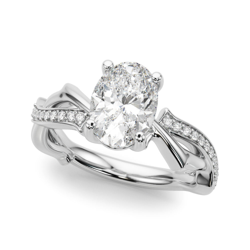 Silver Oval Solitaire Diamond Twist Band with Four-Prong Setting 1