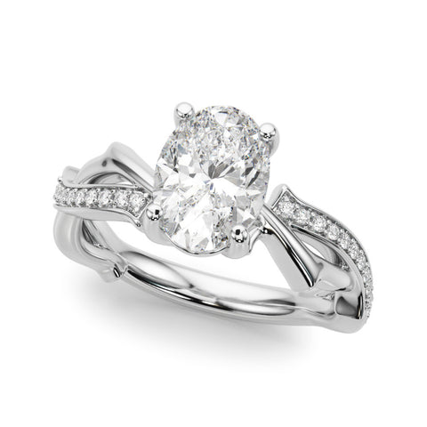 Silver Oval Solitaire Diamond Twist Band with Four-Prong Setting 1