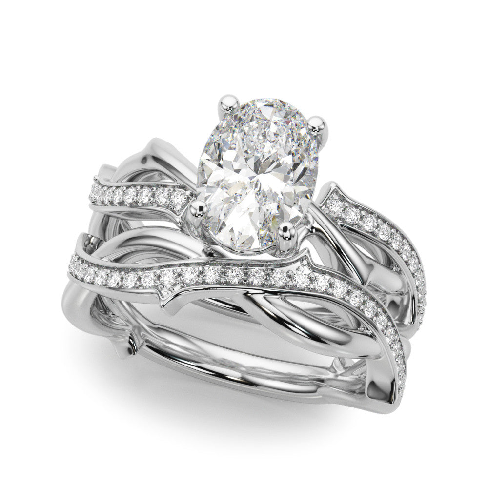 Silver Oval Solitaire Diamond Twist Band with Four-Prong Setting 2