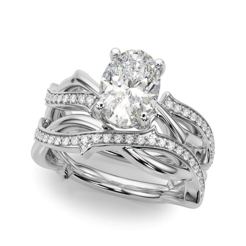 Silver Oval Solitaire Diamond Twist Band with Four-Prong Setting 2