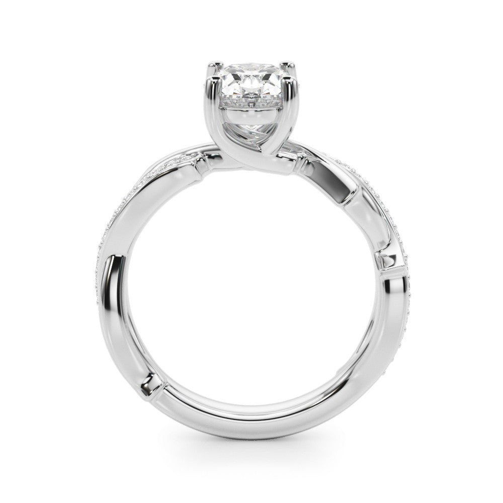 Silver Oval Solitaire Diamond Twist Band with Four-Prong Setting
