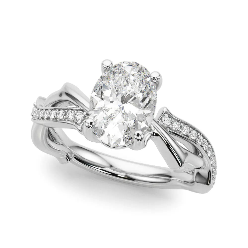 Silver Oval Solitaire Diamond Twist Band with Four-Prong Setting