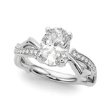 Silver Oval Solitaire Diamond Twist Band with Four-Prong Setting