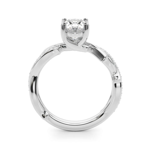 Silver Oval Solitaire Diamond Twist Band with Four-Prong Setting