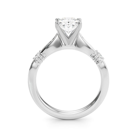 Silver Oval Solitaire Diamond Twisted Band with Four-Prong Setting 1