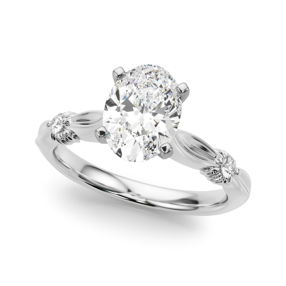 Silver Oval Solitaire Diamond Twisted Band with Four-Prong Setting 2