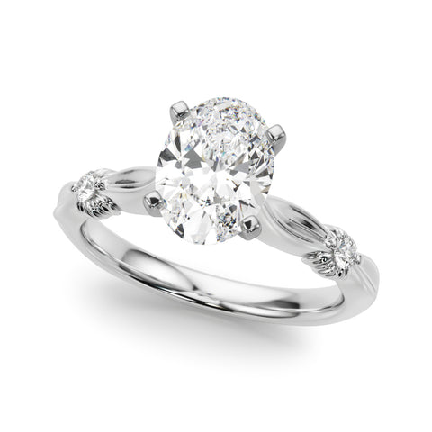 Silver Oval Solitaire Diamond Twisted Band with Four-Prong Setting 2