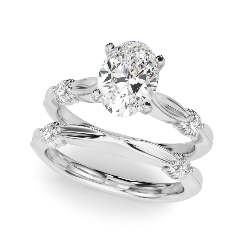 Silver Oval Solitaire Diamond Twisted Band with Four-Prong Setting