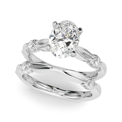 Silver Oval Solitaire Diamond Twisted Band with Four-Prong Setting