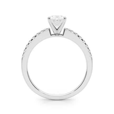 Silver Oval Solitaire Diamond with Pavé Band and Four-Prong Setting 1