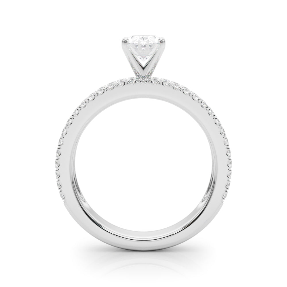 Silver Oval Solitaire Diamond with Pave and Channel Set Band 1