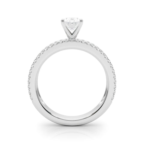 Silver Oval Solitaire Diamond with Pave and Channel Set Band 1
