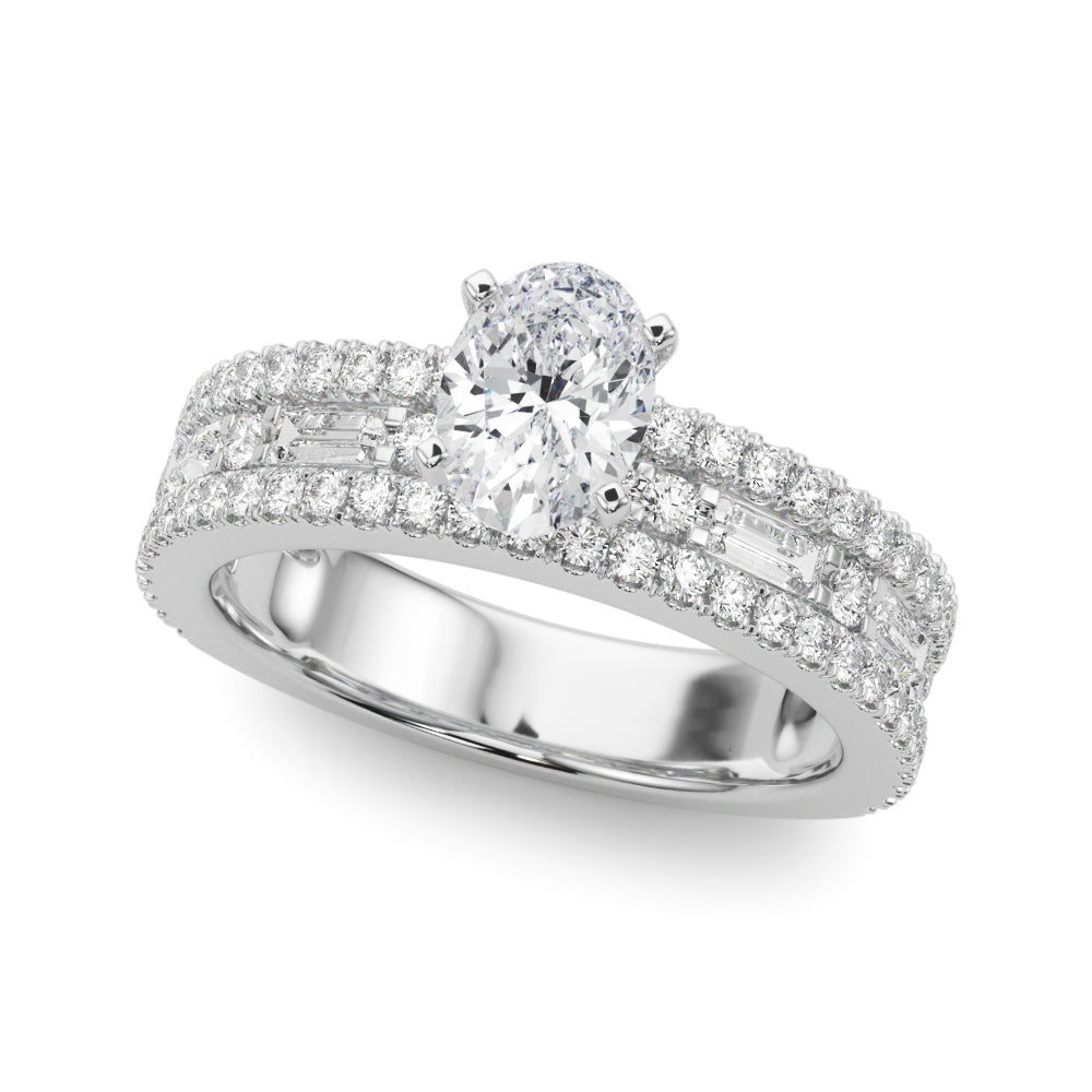 Silver Oval Solitaire Diamond with Pave and Channel Set Band 2