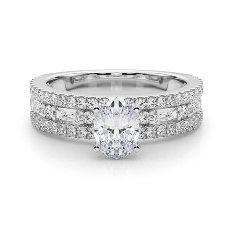 Silver Oval Solitaire Diamond with Pave and Channel Set Band