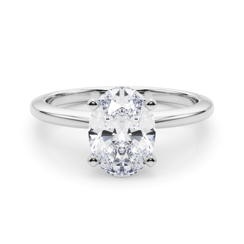 Silver Oval Solitaire Engagement Ring with Classic Band and Four-Prong Setting