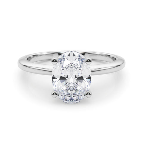 Silver Oval Solitaire Engagement Ring with Classic Band and Four-Prong Setting