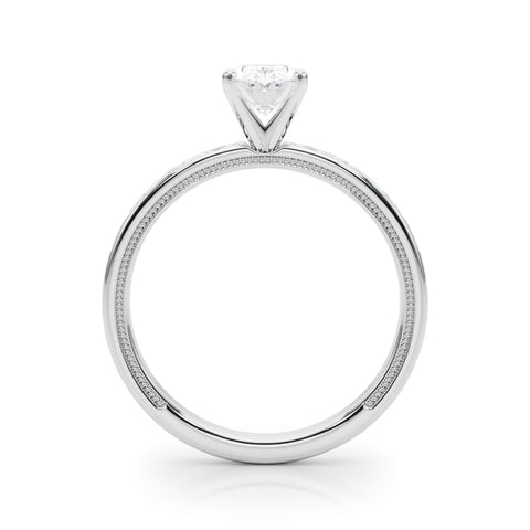 Silver Oval Solitaire Engagement Ring with Scrollwork Band and Four-Prong Setting 1