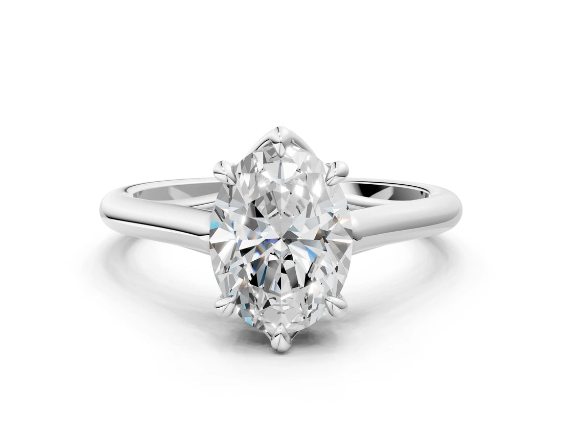Silver Oval Solitaire Engagement Ring with Six-Prong Setting and Classic Band 1