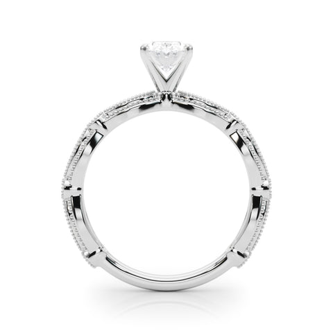 Silver Oval Solitaire Milgrain Diamond Engagement Ring with Bezel and Marquise Band 1