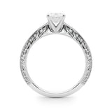 Silver Oval Solitaire Milgrain Engraved Band with Four-Prong Setting 1