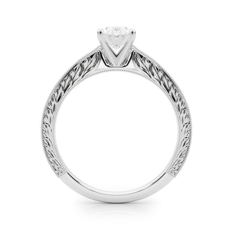 Silver Oval Solitaire Milgrain Engraved Band with Four-Prong Setting 1