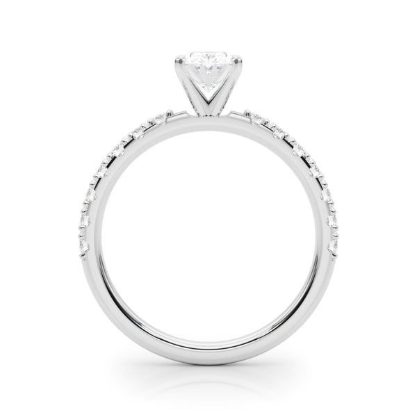 14K White Gold 1.54 Carat F VS1 Oval Solitaire Pavé Band with Four-Prong Setting