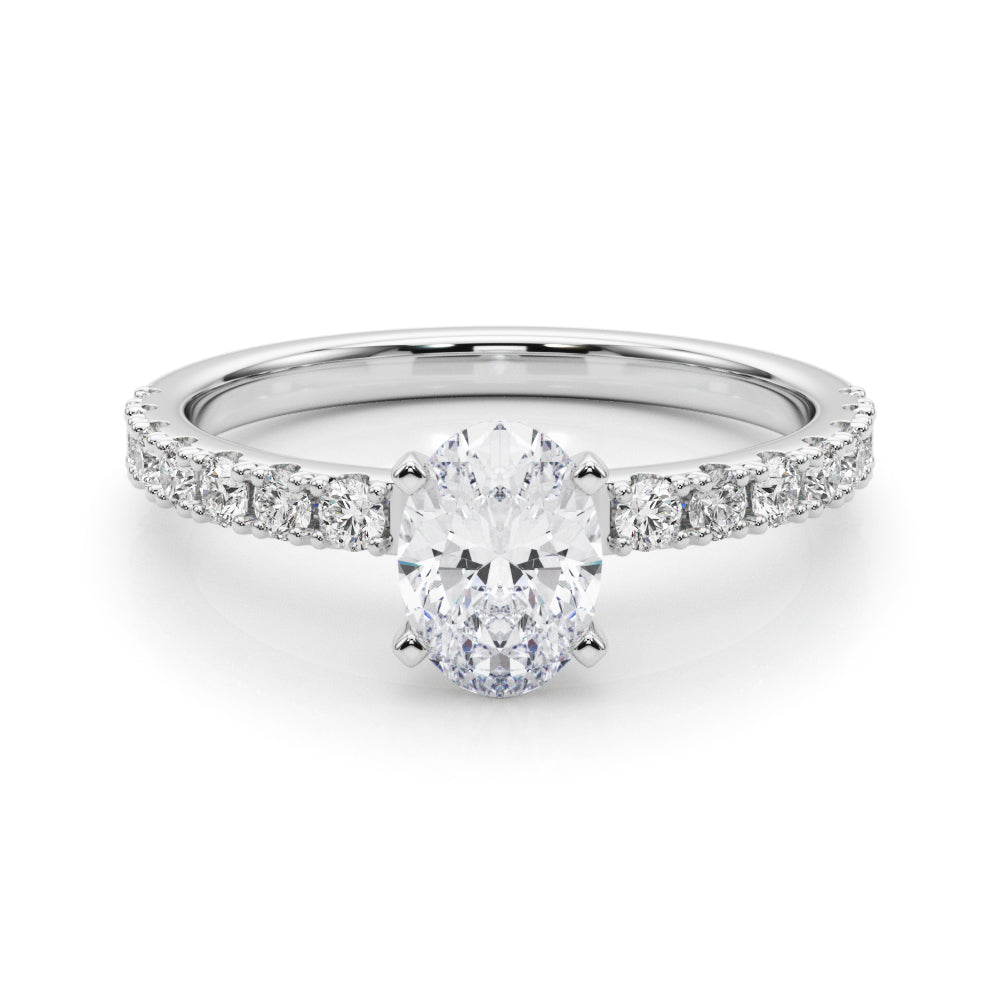 Silver Oval Solitaire Pavé Band with Four-Prong Setting