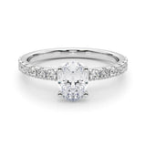14K White Gold 1.54 Carat F VS1 Oval Solitaire Pavé Band with Four-Prong Setting