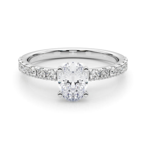 Silver Oval Solitaire Pavé Band with Four-Prong Setting