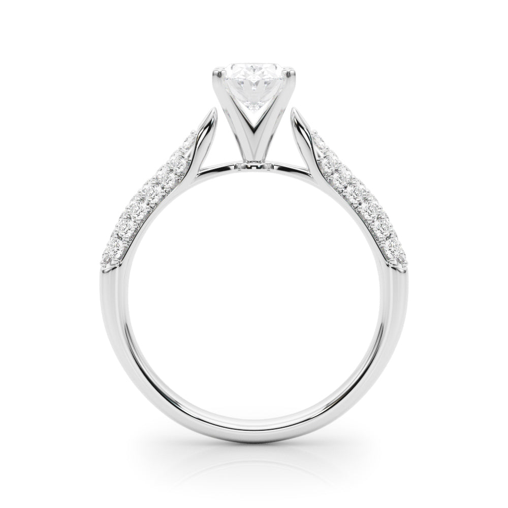 Silver Oval Solitaire Pavé Diamond Engagement Ring with Four-Prong Setting 1