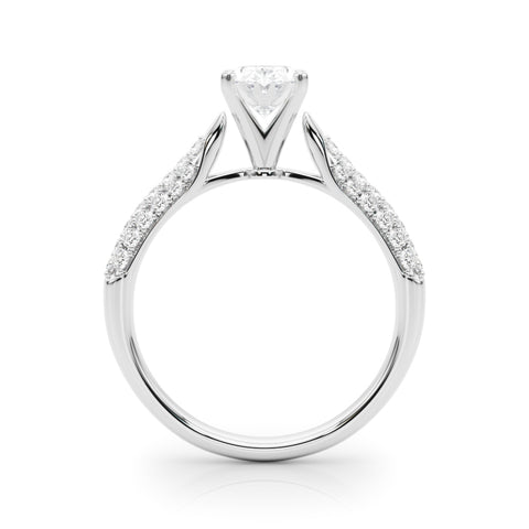 Silver Oval Solitaire Pavé Diamond Engagement Ring with Four-Prong Setting 1