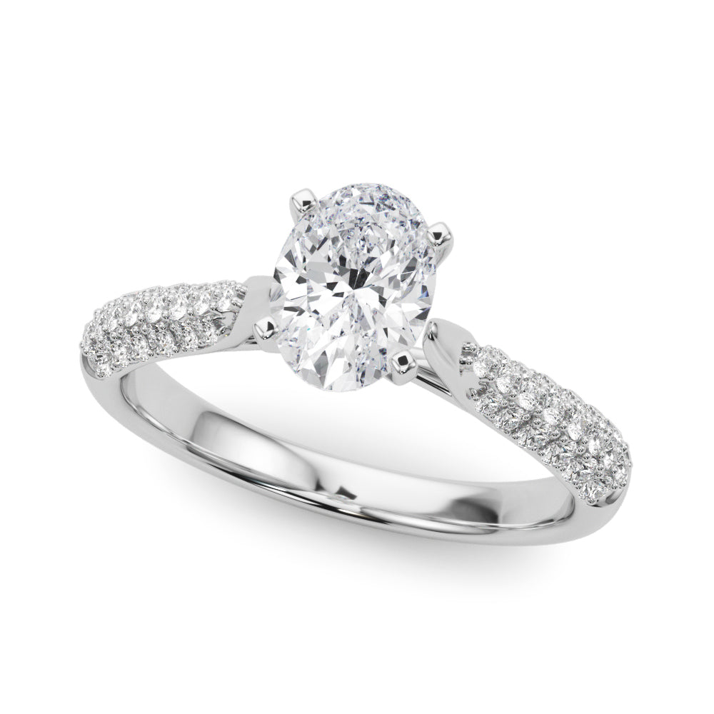 Silver Oval Solitaire Pavé Diamond Engagement Ring with Four-Prong Setting 2