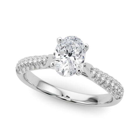 Silver Oval Solitaire Pavé Diamond Engagement Ring with Four-Prong Setting 2